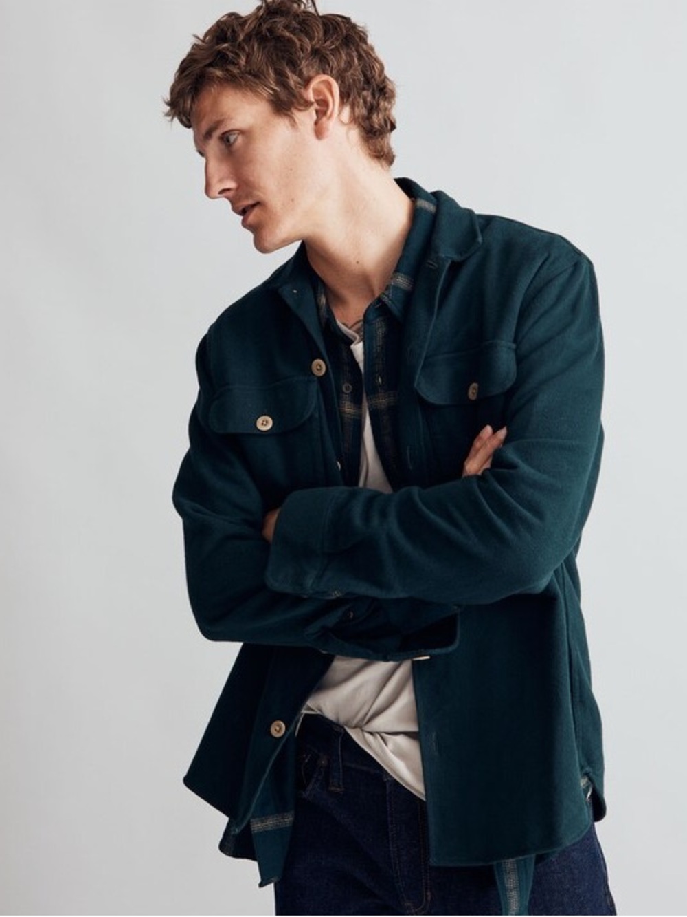 NWT Madewell Men’s Brushed Flannel Easy Shirt-Jacket Shacket | Forest Green | M